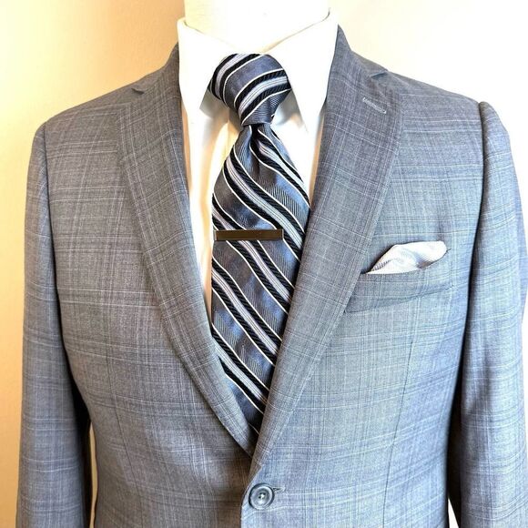 J.Hilburn Grey Plaid Loro Piana Super 130s Blazer 40R‎ EUC Read - Picture 4 of 12